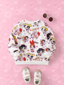 THE POWERPUFF GIRLS X SHEIN Young Girl Cartoon Pattern Casual Daily Long Sleeve Sweatshirt - White - View 2