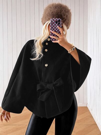 SHEIN EZwear Abrigo largo casual versátil de unicolor para uso diario de mujer
