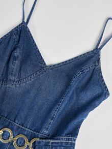 GlowEve Women's Pleated Casual Daily Denim Overall Jumpsuit - Blue - View 4