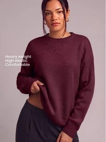 YARNWELL Women's Street Vintage Ribbed Patchwork Long Sleeve Sweater - Burgundy - View 1