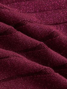 ROMWE Grunge Punk Burgundy Gold & Silver Metallic Thread Trim Fur Collar Slim Fit V-Neck Women's Cardigan - Burgundy - View 4
