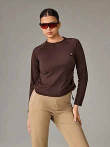 OutZeal Women Sports Tee Gym Daily Casual Soft Stretch Mesh Panel Long Sleeve Active Tops - Brown - View 9