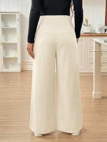 SHEIN Maternity Solid Color Adjustable Waist Casual Daily Long Pants - Apricot - View 2