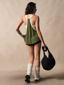 VARSIVA 女款拼色休閒健身運動背心 - 軍綠色 - 查看 8