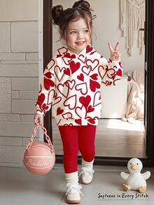 Young Girl Graffiti Heart Print Long Sleeve Hoodie & Leggings 2 Pieces Set For Outings And Parties - Multicolor - View 3
