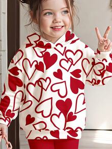 Young Girl Graffiti Heart Print Long Sleeve Hoodie & Leggings 2 Pieces Set For Outings And Parties - Multicolor - View 6