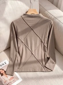 Rusticease Middle-Aged Women's Stitched Long Sleeve Simple T-Shirt For Daily Wear - Brown - View 2