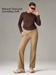 OutZeal Women Sports Tee Gym Daily Casual Soft Stretch Mesh Panel Long Sleeve Active Tops - Brown - View 2