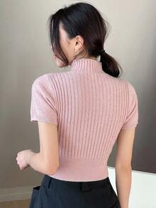 DAZY 女款純色立領休閒日常穿著針織上衣 - 粉色 - 查看 6