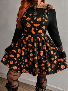 SHEIN Whyspr Plus Size Halloween Print Spaghetti Strap Dress - Multicolor - View 3