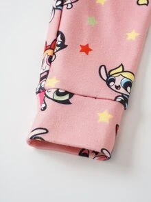 THE POWERPUFF GIRLS X SHEIN 女童圓領短袖上衣與長褲居家休閒套裝 - 粉色 - 查看 7
