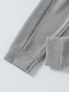 3pcs/Set Waffle Knit Long Pants With Two Stripes Print For Boys, Cuffed Hem - Multicolor - View 3