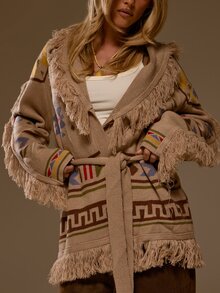 MUSERA Áo cardigan dáng dài dệt kim họa tiết nhiều màu cho nữ, phong cách coolgirl, mặc mùa thu đông - Nhiều màu - Xem 5