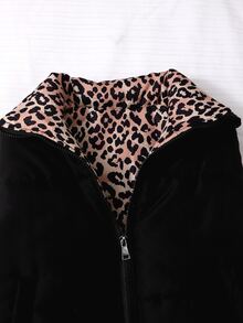 SHEIN 秋冬三件套 豹紋拉鍊背心修身長袖上衣高腰微喇運動褲 運動套裝 棕色黑色 - 黑色 - 查看 4