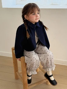 Hapijoa Young Girl Vacation Pleated Long Sleeve Denim Jacket Weekend Outing - Dark Wash - View 6