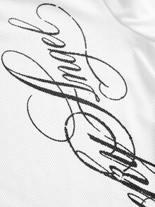 ROMWE Goth Women's Autumn/Winter Y2K Punk Street Style Tattoo-Effect Text Design Boat Neck Flare Sleeve Fitted Solid Color T-Shirt - White - View 2