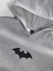 BATMAN X SHEIN STYNVO Men's Bat Pattern Casual Daily Wear Pullover Sweatshirt - Light Grey - View 3