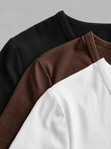 SHEIN EZwear 3件組女款素色V領短袖休閒T恤 - 彩色 - 查看 10