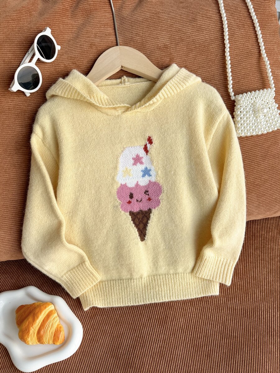 Young Girl Ice Cream Pattern Casual Daily Hoodie - Yellow - View 1