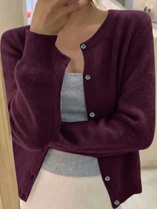 INAWLY 女款素色休閒百搭日常外出開襟衫 - 中紫紅色 - 查看 4