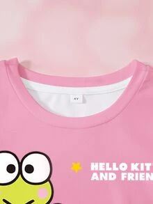 HELLO KITTY AND FRIENDS | SHEIN Young Girl Cute Multi-Character Group Print Pink Dress Full Pattern - White - View 3