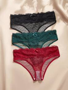 Charlaine Women's Lace Trim Triangle Panties 3-Piece Set - Multicolor - View 1