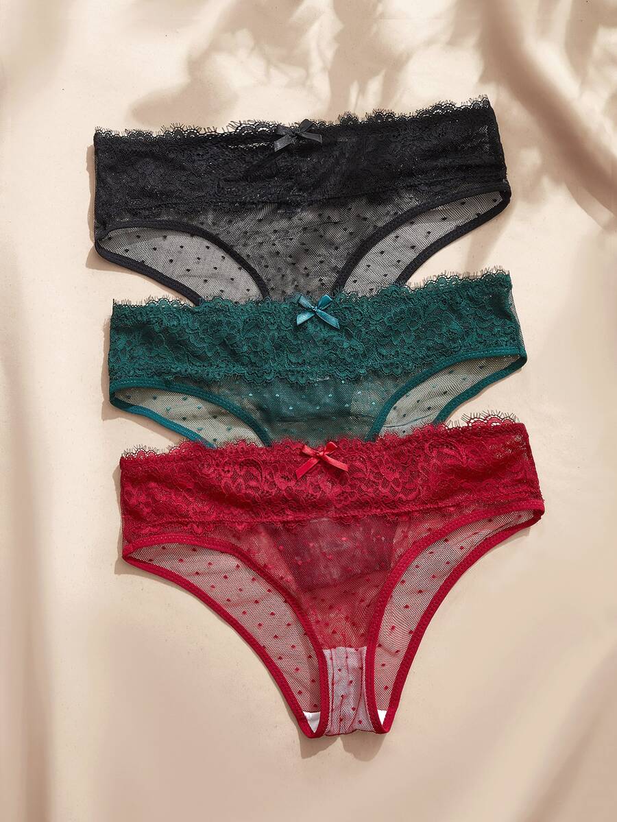 Charlaine Women's Lace Trim Triangle Panties 3-Piece Set - Multicolor - View 1