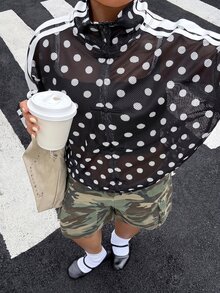 Muchica Plus Size Women's Polka Dot Casual Versatile Long Sleeve Jacket - Black and White - View 1