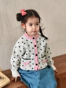 DAZY Infant (Girl) Round Neck Polka Dot Autumn/Winter Long Sleeve Cardigan - Apricot - View 6
