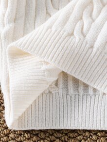 SHEIN 女童休閒百搭刺繡細節針織衫，秋冬女童服飾 - 米色 - 查看 6