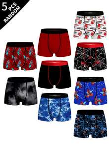 5pcs Random Assorted Tween Boys Boxer Briefs, Multiple Cartoon Prints, Soft & Comfortable, Elastic Waistband, Boys Daily Boxer Underwear - Grey - View 1