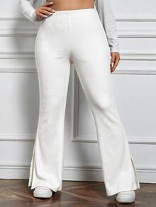 SHEIN EZwear 大尺碼女款純色休閒百搭日常穿著長褲 - 白色 - 查看 4