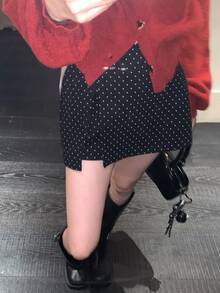 DAZY Women's Polka Dot Casual Korean Style Skirt - Black - View 5