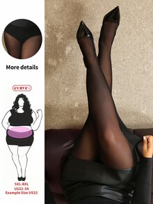 SHEIN CURVE+ Plus Size Women's Solid Color Sexy Sheer Tights Christmas - Black - View 1