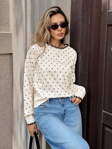 Serisse Women's Polka Dot Colorblock Casual Daily Long Sleeve Sweater,Fall/Winter Elegant Formal Luxury Business Chic Basic Christmas Back To School - Multicolor - View 3