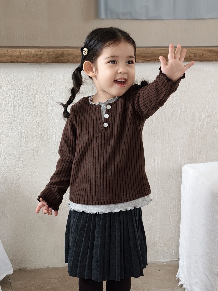 DAZY 嬰兒/幼兒（女童）2合1長袖春秋韓式上衣 - 咖啡棕 - 查看 7