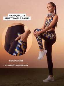 CAJUNI Women's Colorblock Casual Versatile Daily Wear Sports Tight Leggings - Black - View 1