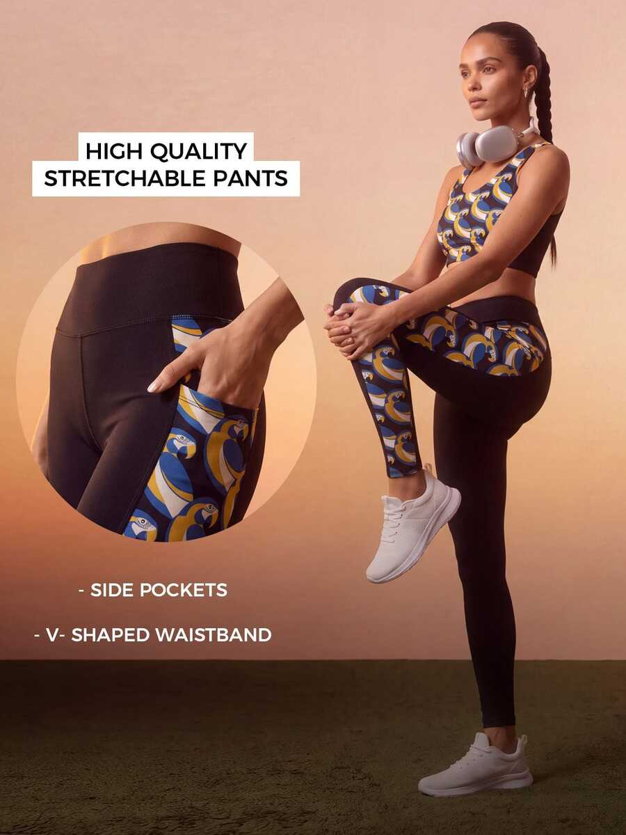 CAJUNI Women's Colorblock Casual Versatile Daily Wear Sports Tight Leggings - Black - View 1