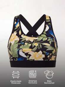 CAJUNI Bra Olahraga Kasual Sehari-hari – Motif Bunga Toucan Tropis – Pakaian Olahraga - MultiWarna - View 5