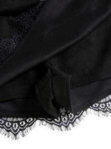 Sweetra Women's Retro Hot Girl Style Suede Texture Hem Lace Trim Shorts - Black - View 5