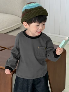 DAZY Infant (Boy) Round Neck Solid Color Spring/Autumn Top - Dark Grey - View 3