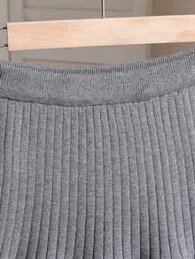 SHEIN Tween Girl Autumn/Winter New Gray Knit 2 Pieces Set, Half-Button Bow Cute Sweater With Double Layer Pleated Skirt, Soft Comfortable Fabric, Suitable For Layering With Coats And Jackets - Grey - View 8