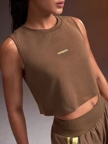 Powerista Women's Letter Print Casual Fitness Sports Tank Top - Brown - View 7