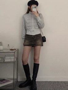 DAZY 女款小立領長袖短版宮廷風宴會開襟運動衫 - 淺灰色 - 查看 5