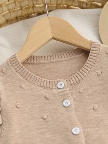Elladie kids 女嬰女童秋冬針織開襟毛衣新品，獨特波浪蕾絲飾邊設計，展現女孩獨特時尚品味，適合秋冬穿著 - 駝色 - 查看 4