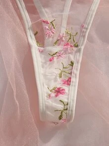 Crystal Vow 2件組 酒紅色玫瑰刺繡鋼圈內衣與內褲套裝 女款 - 粉色 - 查看 5