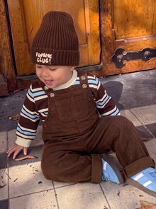 LMoss Kids Baby Boy Striped Sweatshirt + Vintage Brown Corduroy Overalls Set - Multicolor - View 3