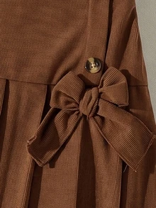 Tween Girls Brown Pleated Mini Skirt, Bow Button Decor A-Line Skirt, Sweet Preppy Style For Autumn - Rust Brown - View 5