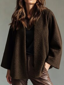 GlowEve CURVE Premium Textured Lamb Fleece Plus Size Faux Fur Women's Coat - Brown - View 3