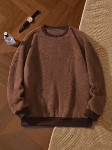 EverLounge Men's Plush Casual Loungewear Top - Brown - View 1